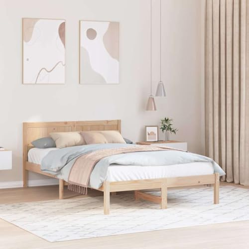 Mandloder Bettgestell Braun 140x190 cm, Massivholz Kiefer, Modernes Design, Robustes Holzbett mit Kopfteil, für Schlafzimmer, 200 kg Belastbarkeit