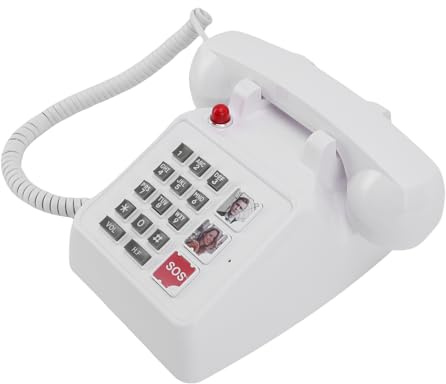 Hamwesh Telefono con Tasti Grandi per Anziani, Telefono Fisso con Filo con Controllo del Volume Regolabile, 5 Numeri di Emergenza SOS, 2 Contatti di Emergenza Familiare, Design retrò per Casa e