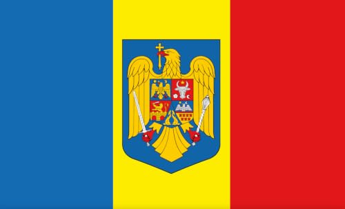 Bandiera della Romania con stemma, bandiera nazionale della Romania, 90 x 60 cm