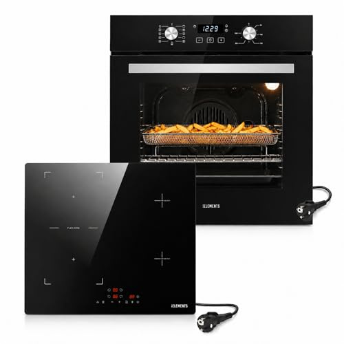 KB ELEMENTS Autarkes Herdset 60 cm – Einbaubackofen mit Air Fry & Steam Clean, Induktionskochfeld 59 cm mit Flexzone, Schuko-Stecker, Timer, Kindersicherung, 9 Leistungsstufen, A+ Energieklasse