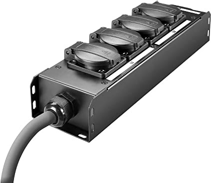 Adam Hall Accessories PRO PORT 4 CEE - Distributore di corrente a 4 prese IP54, ingresso alimentazione elettrica CEE 16A uscita alimentazione di colore nero e giallo