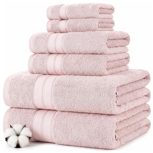 Modern Threads - Spun Loft 6-Piece 100% Combed Cotton Towel Set - Bath Towels, Hand Towels, & Washcloths - Super Absorbent & Quick Dry - 600 GSM - Soft & Plush, Blush