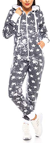 Crazy Age Jumpsuit Strampler Ganzkörperanzug Overall Sternen Kuschelig Warm (XXL, Anthrazit)