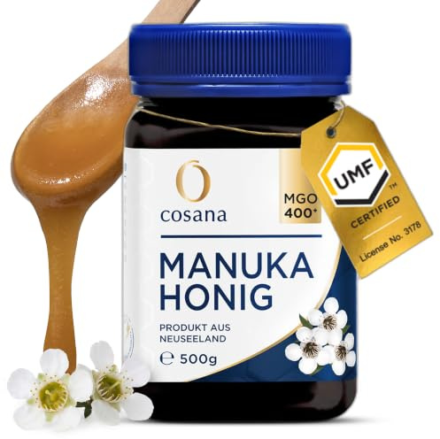 Cosana Manuka Honig 400 MGO + 500g – 100% Pur - Abgefüllt, versiegelt und zertifiziert in Neuseeland