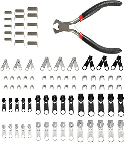 FOROREH 85 STK Ersatz Reißverschluss Reparatur Set, Metall Reißverschluss mit installieren Zange für Jacken Taschen Zelte Gepäck Schlafsack Koffer