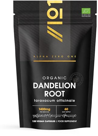 Organic Dandelion Root 1400mg – 120 Vegan Capsules – High Strength Taraxacum Officinale (2 Months Supply) – Resealable and Recyclable Pouch by Alpha01