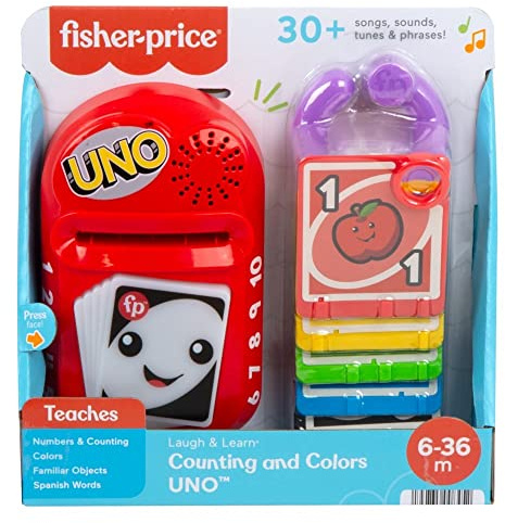 Fisher-Price Lernspaß Baby UNO – elektronisches UNO-Lernspielzeug in Babygröße, mit lustigen Lichtern, Geräuschen und Musik, für unterwegs, biligual, ab 6 Monaten/ 1 Jahr, HHG91