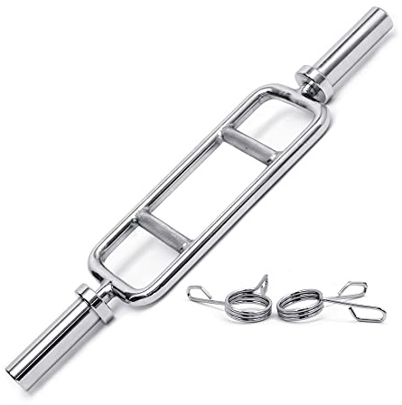 Lions Tricep Olympic Barbell Bar - Heavy Duty Solid Chrome Triceps Weight Lifting Bar with Spring Collars, Deadlift Bar Bell Home Gym Weightlifting Exercise, Strength Training Bars