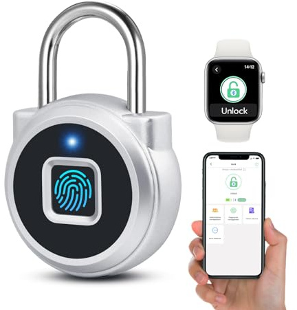 Eseesmart Fingerabdruck Vorhängeschloss, Bluetooth Vorhängeschloss, Vorhängeschlosss für Außenbereich, Wetterfest, USB-Aufladung, Smart Lock, für Zauntor, Schuppen, Fitnessstudio, Schulspind
