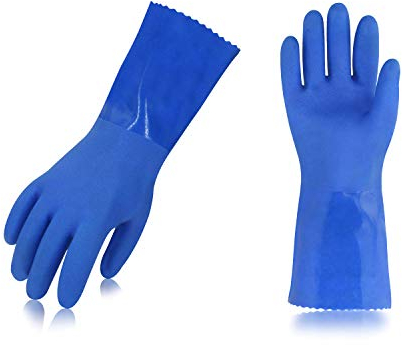 Vgo... 2pairs Household GLOVES PVC with Lining, Cleaning Gloves Multifunction Antiolio Waterproof with Long Sleeves
