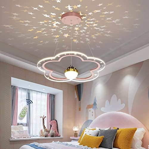 LED Starry Sky Chandelier Flower Design Children's Room Pendant Lights Dimmable Remote Control Dining Room Hanging Lamp Bedroom Lamp Dining Table Pendant Lamps Indoor Lighting Fixtures,Pink,50cm