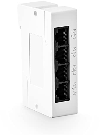 MokerLink 4 Puertos Extensor PoE, repetidor PoE IEEE 802.3 AF/at, 100 Mbit/s, 1 Entrada PoE, 3 Salidas PoE, Interruptor de Paso PoE para Montaje en Pared y riel DIN