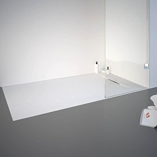 Schulte receveur de douche 80x140x3.2 cm blanc effet pierre antidérapant | ultraléger 17.0 kg rectangulare extra plat à poser/encastrer anti-glisse