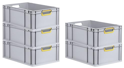 PROREGAL SuperSparSet 5x Eurobox NextGen Color | HxBxT 22x40x60cm | 44 Liter | Griffe gelb offen | Verstärkter Boden | Eurobehälter, Transportbox, Transportbehälter, Stapelbehälter