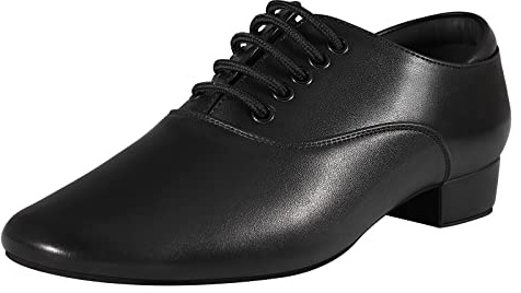Svarta balsal dansskor läder karaktärsskor för män salsa latin tango dans, Svart, 44.5 EU