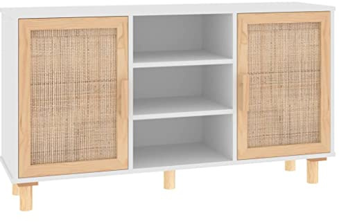 vidaXL Sideboard Weiß 105x30x60 cm Massivholz Kiefer und Natur-Rattan