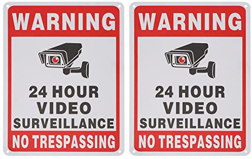 Create idea 2 Stück No Trespassing Schild 24 Hour Video Überwachung Warnschilder 25,4 x 17,8 cm Aluminium Reflektierendes Sicherheitskamera-Schild für Innen- und Außenbereich, Gärten, Tore