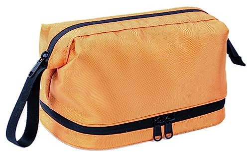 Jalach Kulturtasche Reise Kosmetiktasche mit Reißverschlussfach, Steckfächer, separatem Nassfach, Handschlaufe, Waschtasche für Damen Herren (Orange)