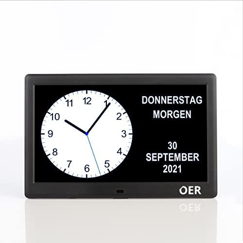 OER - Demenzuhr XXL - Digitaler Kalender und Seniorenuhr - Digitale und analoge Anzeige - Kalenderuhr für Demenz - Schreiben eigenen Alarme - (10 Zoll, Schwarz)