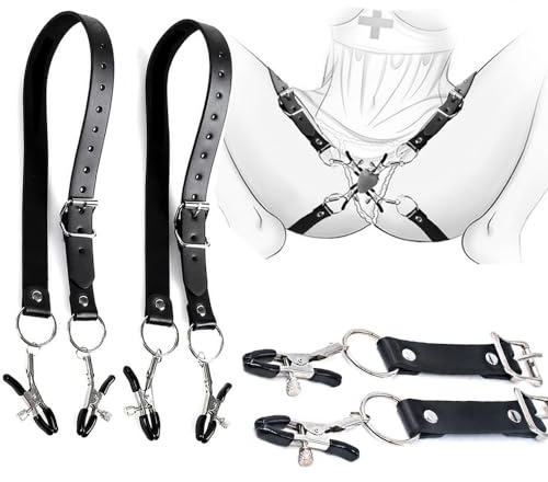 YUNHAOBAO BDSM Sex Toy SM Bondage Set Restraints Kit Adjustable Leather Nipple Labia Clit Clamps Breast Clip Stimulators for Beginners Couples Adults Women