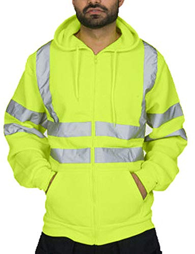 Herren Sicherheitsjacke Kapuze Warnjacke Warnschutzjacke Softshelljacke Arbeitsjacke Winterjacke mit reflektierenden Streifen, Softshell Jacke Berufsjacke Schutzjacke Herrenjacke