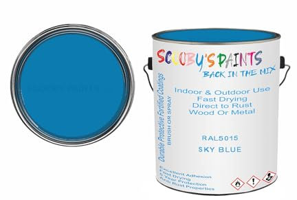SCOOBYS PAINTS BACK IN THE MIX Anti Rust Direct to Metal Paint Protection prevents Corrosion indoor & Outdoor gloss Finish (250ML Tin, RAL5015 Sky blue)