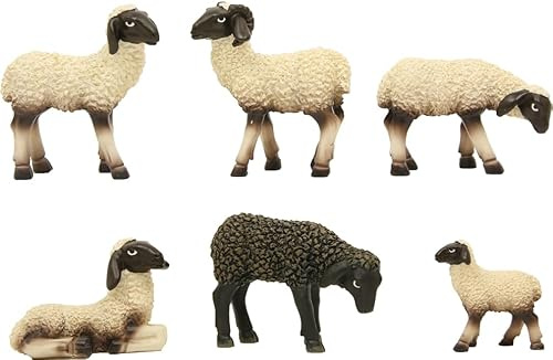 FADEDA 6X Schwarznasen-Schafherde/Höhe:6 cm/handbemalt/detailgetreue Krippen Figuren - Weihnachten Tisch Dekoration Krippe Zubehör