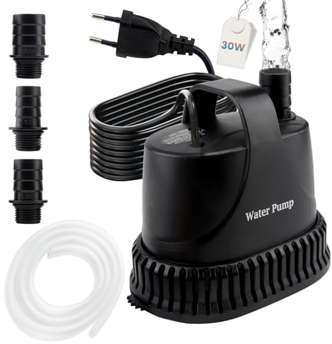 EXLECO Akvariump 2000L/H 30 W dränkbar pump 230 V mini vattenpump filterpump utomhus fontän pump mycket tyst bassäng, vakuumpump källare med 2 m kabel