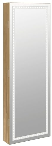 Tidyard Spiegel-Schmuckschrank Schmuckregal mit LED-Beleuchtung Spiegelschrank Schmuckorganizer Sipegelschrank hängend Hängeschrank 31,5 x 9 x 90 cm (B x T x H) Mit einem rahmenlosen Spiegel