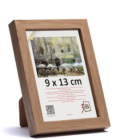 3-B Bilderrahmen MEGA - Braun (Eiche mit optisch sanfter Holzmaserung) - 9x13 cm - Holzrahmen, Fotorahmen, Portraitrahmen mit Acrylglas