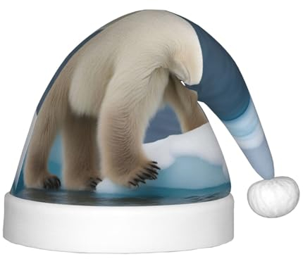 Eisbär-Weihnachtsmannmütze für Kinder, eine bequeme, bedruckte Weihnachtsmütze, ideal für Neujahr und festliche Feiertagsfeiern