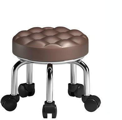 XQKXHZ Rollhocker, Bürohocker Arbeitshocker Drehhocker Rollhocker 360° drehbar für Büro, Shop, Home, Fitness, Schwerlast/Robust/Komfortabel Runde Roller Sitzhocker,Braun,A