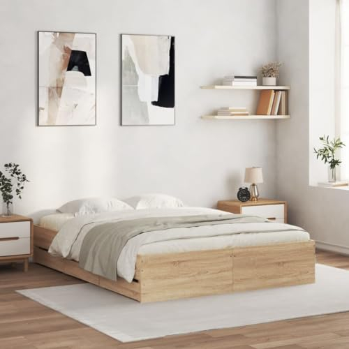 CIADAZ Bettgestell mit Schubladen Sonoma-Eiche 150x200cm Holzwerkstoff, Bett, Bed Frame, Familienbett, Bettrahmen, Bett Gestell, Bett Rahmengestell, Schlafzimmer Bett - 3207268