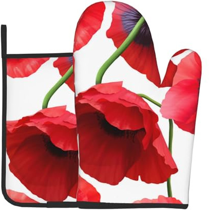 Modèle sans Couture de Coquelicot, Mitaines de Four et maniques, Gants de Cuisine, Gants de Cuisson résistants à la Chaleur