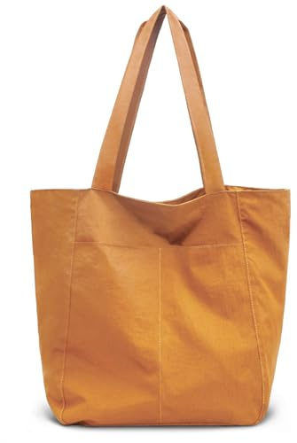 Lidxfeo Nylon Tote Bag Aesthetic, Shopper Umhängetasche Große, Stofftasche mit Innentasche Damen, Jutebeutel mit Reißverschluss, für Reisen, Arbeit, Einkaufen, Schule und Alltag (Braun)