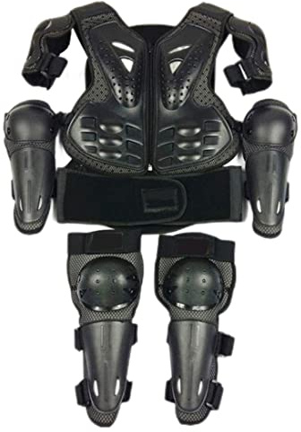 Armadura Corporal de Motocicleta Negra Durante 5-13 años, Armadura Corporal, Chaleco de Armadura de Cuerpo de Motocross para niños con Almohadilla de Rodilla y Almohadilla de protección de motocicl