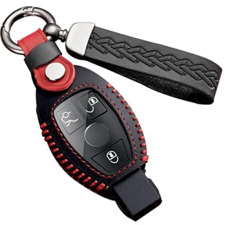 ontto Schlüsselhülle Autoschlüssel Hülle Passt für Mercedes Benz A B C E CLA CLS GLA GLE GLK GT M R MB GL GT SLK Klasse Viano AMG C350 W212 W176 Leder Schlüsselcover Schlüsselanhänger 3 Taste-Schwarz