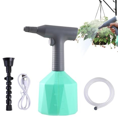 Regadera de plantas, botella pulverizadora eléctrica, botella pulverizadora automática de 1 litro con tubo de agua de 2.5 m, regadera, pulverizador recargable, pulverizador alimentado por batería para