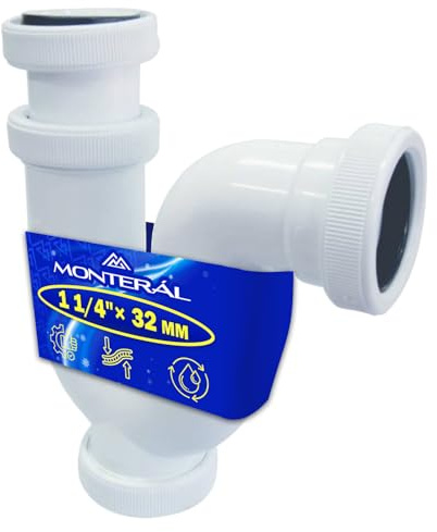 Sifon Cocina Fregadero Lavabo y Bidé Tamaño 1 1/4 x 32mm con Junta Tórica | Garantía de 10 Años - MONTERAL