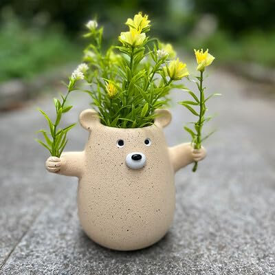Bear-Shaped Resin Planter Pot for Small Plants, Succulents, Herbs, Flowers | Indoor & Outdoor Durable Cute Plant Pot | Whimsical Home, Office, Garden Décor | Gift for Plant Lovers & Nature Decor