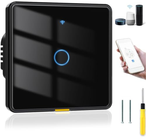 Acmerota Smart Light Switch 1 Gang Black Smart Wall Light Switch WiFi Smart Touch Switch Remote Control Without Internet Switch Universal Wiring Method (No Neutral+Have Neutral) Work with Alexa&Google