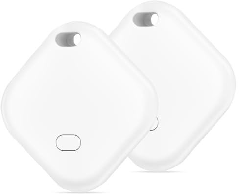AXFEE 4Pcs Key Finder, Bluetooth Tracker Compatible with Find My (iOS Only), Replaceable Battery, Waterproof Smart Item Finder for Luggage, Keys, Bags, Suitcases, Pets, Wallets (White)