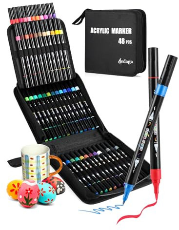 AEDAGA 48 Couleurs Feutres Acrylique, Marqueur Acrylique Double Pointe