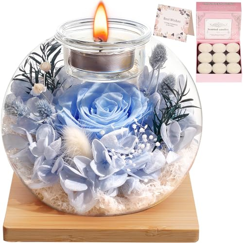 WEIZIWAN - Regalos de cumpleaños para mujer, rosa real conservada eterna con 18 velas perfumadas (bergamota + jazmín), rosa preservada en cúpula de vidrio, Navidad San Valentín para su mamá, novia