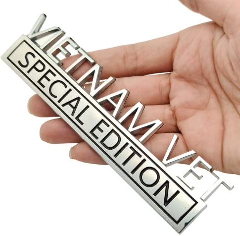 Vietnam Vet Special Edition Emblem Car Decals, Warrior Soldier 3D Metal Material Sticker, Veteran Letters Raised Fenders Decal Badges, 2PCS (Silver/Black)