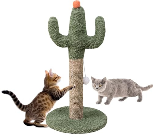 Green Cactus-Scratcher Post, Vertical Natural Kitten Scratch Poles, Cactus Cat Tree, Cute Cat Scratcher, Stable Nail Poles, Ideal for All Indoor Kittens, 60x30x30cm