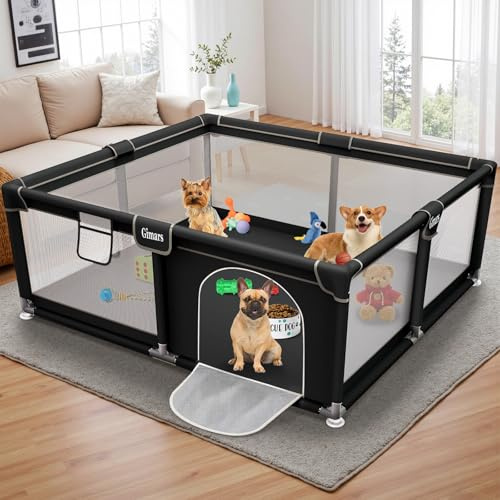 Gimars Recinto Per Cani, 127x127x66 cm Recinto Per Cuccioli Con Cancelletto Per Cuccioli O Cani Di Piccola Taglia, Struttura Robusta, Tessuto Rinforzato, Rete In Nylon Resistente