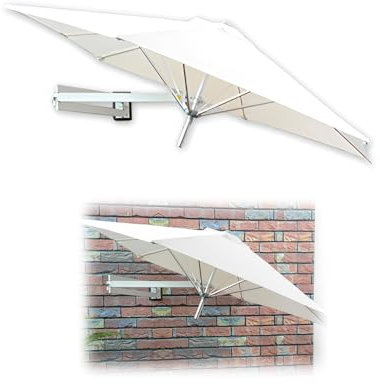 HAOKKV Wall Mounted Round Cantilever Parasol, 8-Rib, Aluminum Garden Umbrella WithTilted Design And Wind Vent, For Patio Market(White,/250cm/8.2ft)