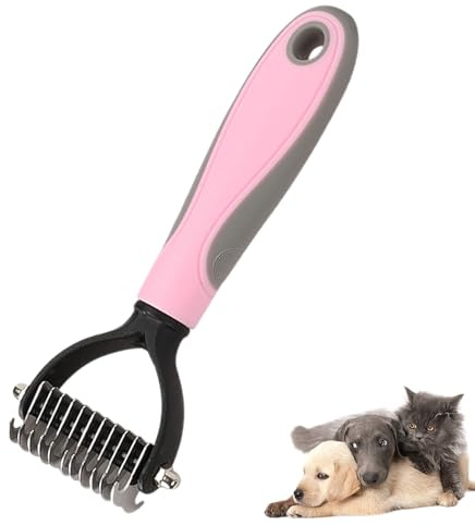 UEKPDM Pet Grooming Rake, Dematting Comb for Dogs & Cats, 17cm, Pink | Stainless Steel Blades, Non-Slip Rubber Grip, Removes Tangles & Mats, Gentle on Skin, with Hanging Hole
