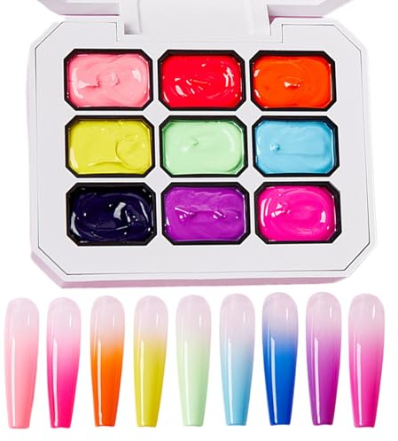 Pat Gel Polish - Manicure Art Gel, Creative Nail Palette | 9 Color Gradiente Conjunto De Textura Brillante Kit De Diversión De Calidad Profesional Accesorios Ideales Para Niñas Diseño De Uñas De